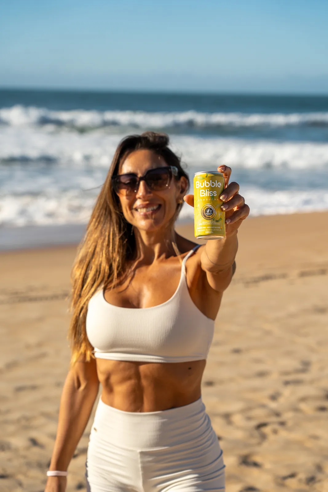Rotina matinal com Bubble Bliss na praia