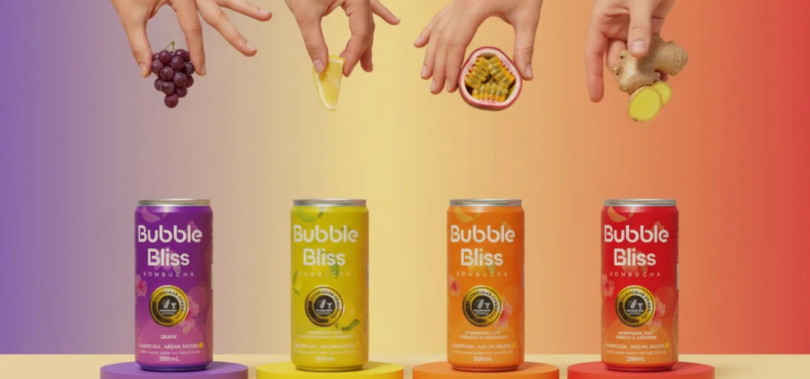 Caixa Bubble Bliss com latas de kombucha sendo entregue